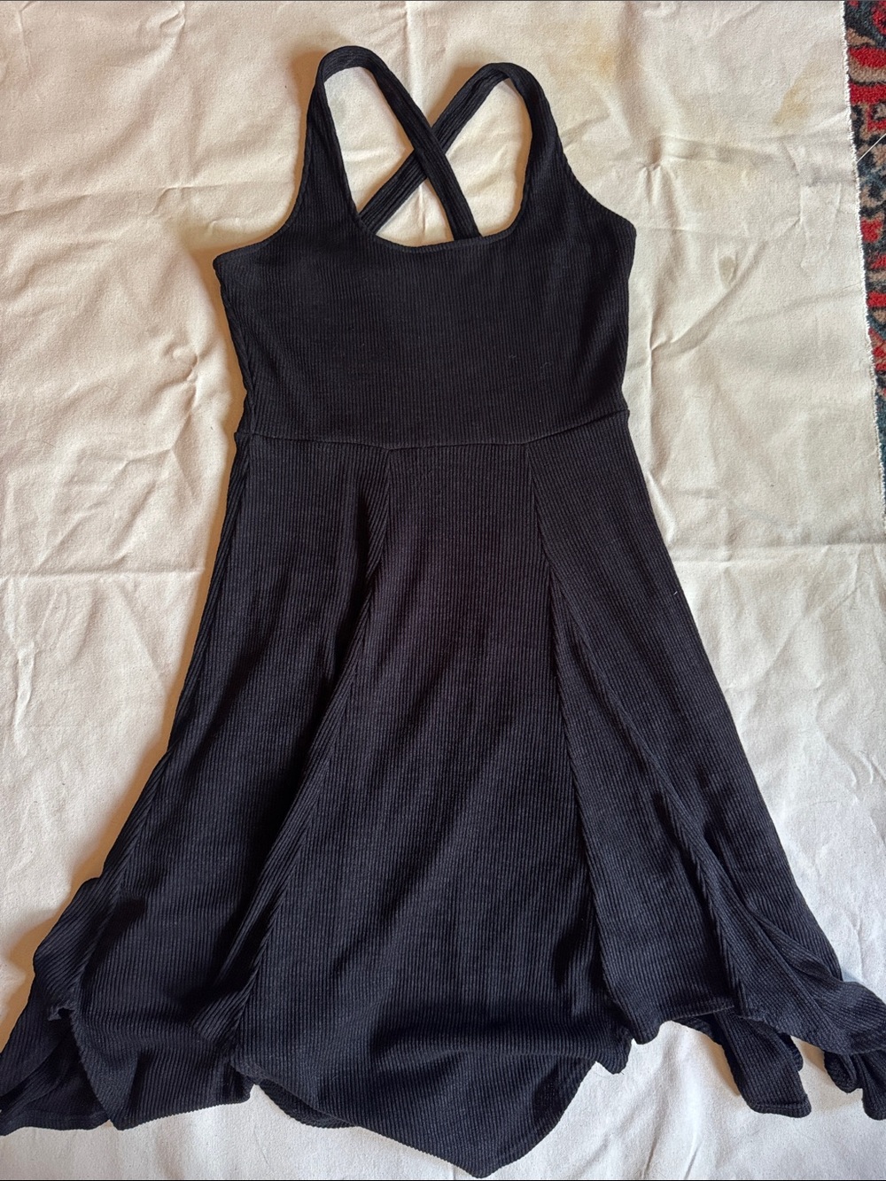 Joyfolie Black Ribbed Crossback Asymmetrical Dress